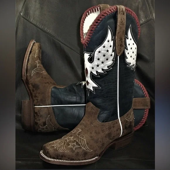 J.B. Dillon Reserve Morning Glory Cowboy Boots with Eagle Motif - Picture 8 of 16